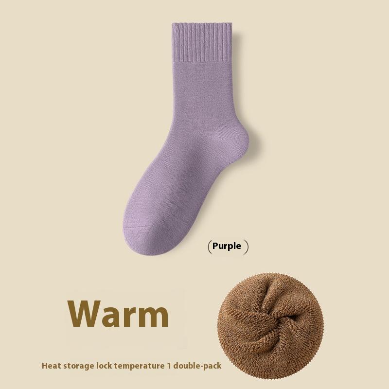 Terry Socks Women's Mid-calf Length Socks Autumn and Winter Fleece-lined Thickened Warm Stockings Floor Socks Boneless Sewing Home Socks Heat Storage