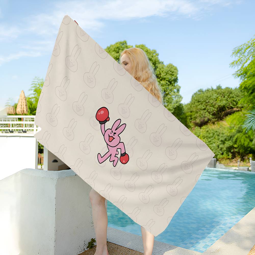 My F-Friend Pink Rabbit Funny Anime Beach Towel Colorful Bath Towels For Girl Microfiber Quick Dry Custom Sand Free Beach