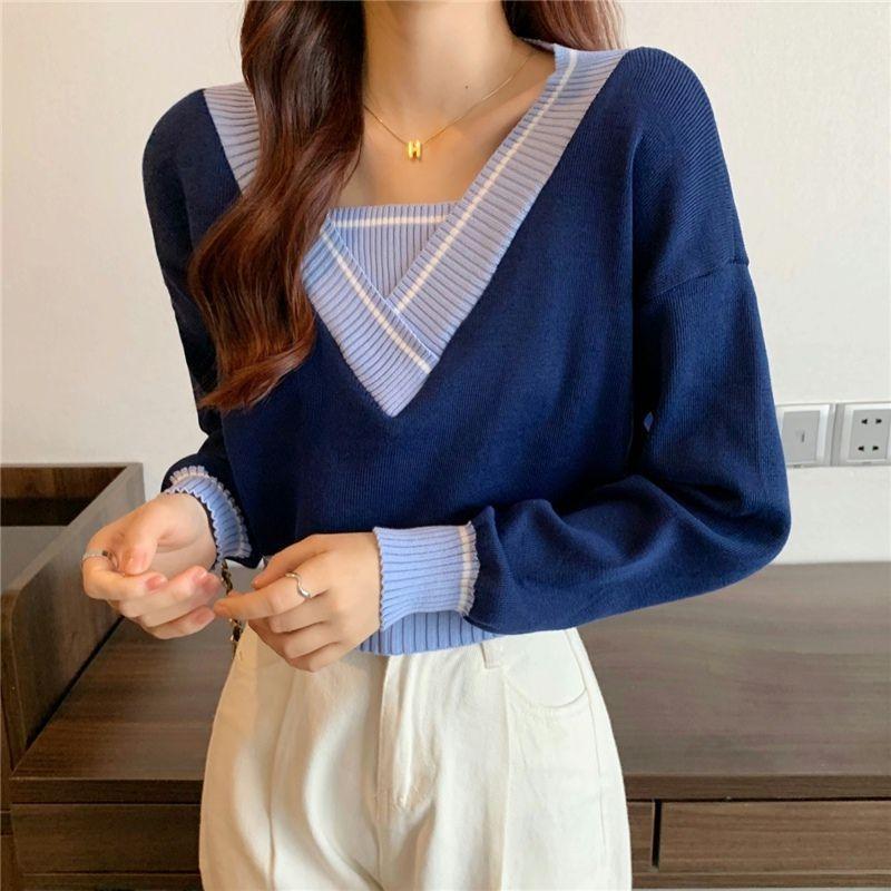 Elegant Knitted V Neck Pullover Sweater Women's Autumn and Winter Fashion Loose Outer Bottoming Shirt 2025 New Casual Simple Short Tops Clothing