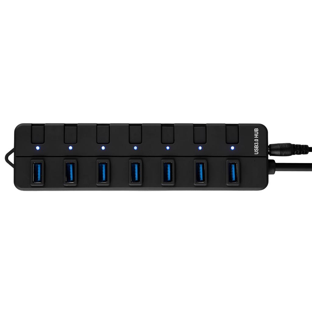 CE Certified 7-Port USB 3.0 Hub 4ft Cable 5Gbps Speed High-Speed ROHS Individual Switches Data Transfer PC Laptop Rubber Oil