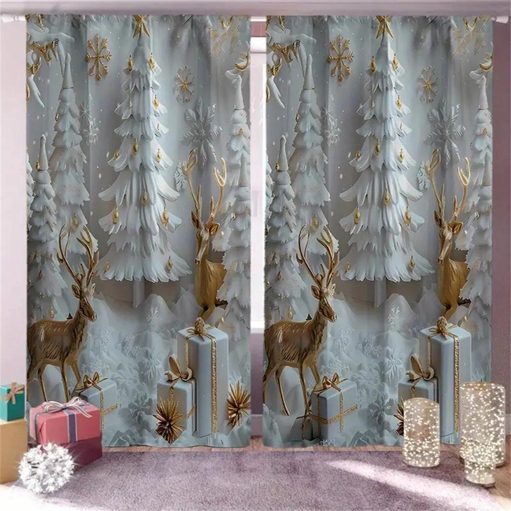2ks Vánoční dárek Vánoční kreslený sněhulák Záclony Slavnostní digitální tisk, sváteční dekorace Obývací pokoj Ložnice Kuchyňské dveře