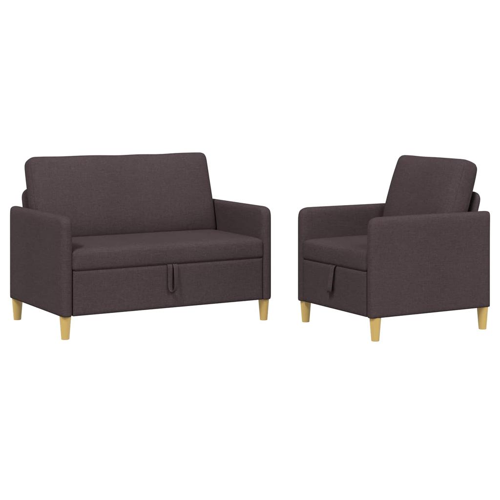2 Piece Storage Sofa Set Dark Brown Polyester