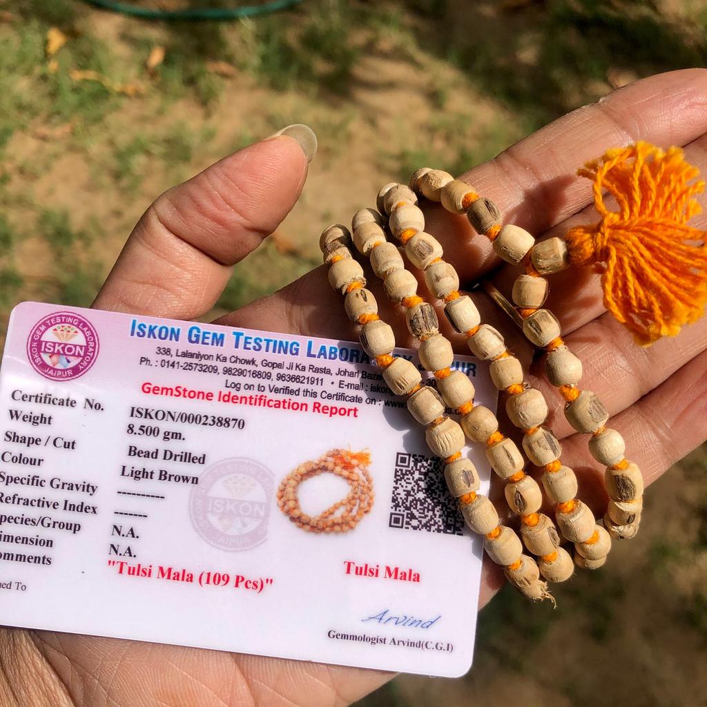 LAB Certified Tulsi Mala, 108 Prayer Beads Rosary - 32 Inch