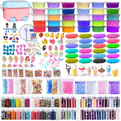 Argilla Cristallina Slime Fai da Te Fatto a Mano Acquario Frutta Colorata Schiuma 54 Pezzi di Cristallo Soffice Età 6+ Kit, Set, Giocattolo, Strumenti, Perline, Pezzi, Coriandoli,