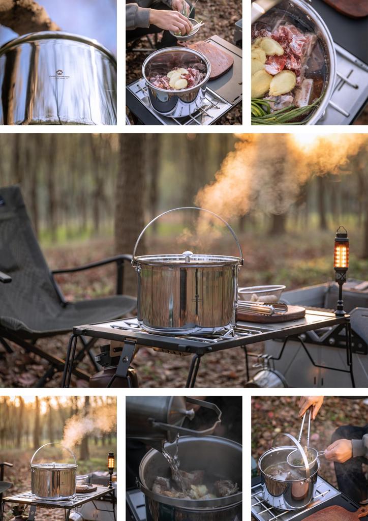 CAMPING MOON Camping Outdoor Large Pot Stock Pot Stainless Aluminum All Three Layer Steel Pot 5.8L CC-24