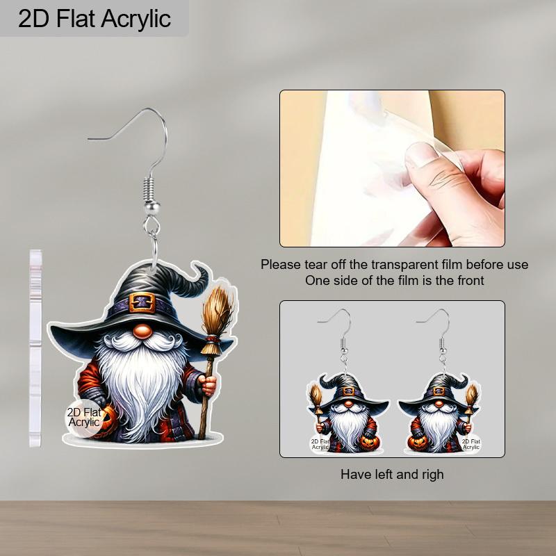 2D Ploché Halloweenské Náušnice Roztomilý Akrylový Černý Skřítek s Čarodějnickým Kloboukem Náušnice Dámská Sváteční Párty Dekorace Halloweenský Kostým Doplněk