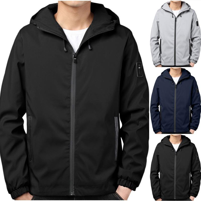 Men S Casual Hooded Jacket Long Sleeve Solid Color Multi Pocket