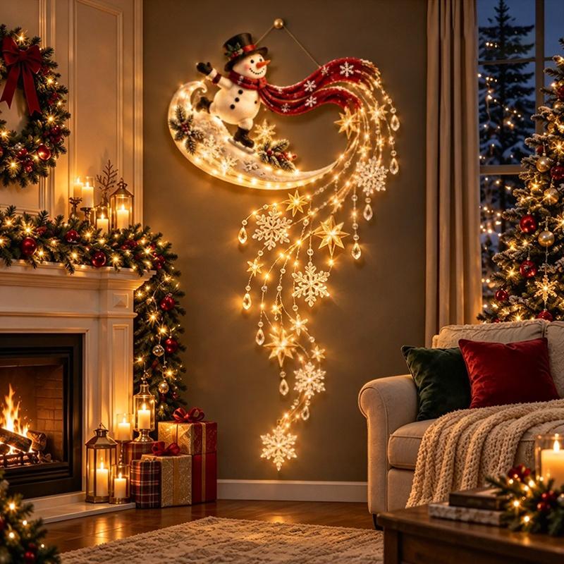 Weihnachts-Magie-Pfad Wandleuchte - LED leuchtende Weihnachtsszene Wanddekoration, Weihnachtsmann Schlitten Rentier Hängedekoration für Party