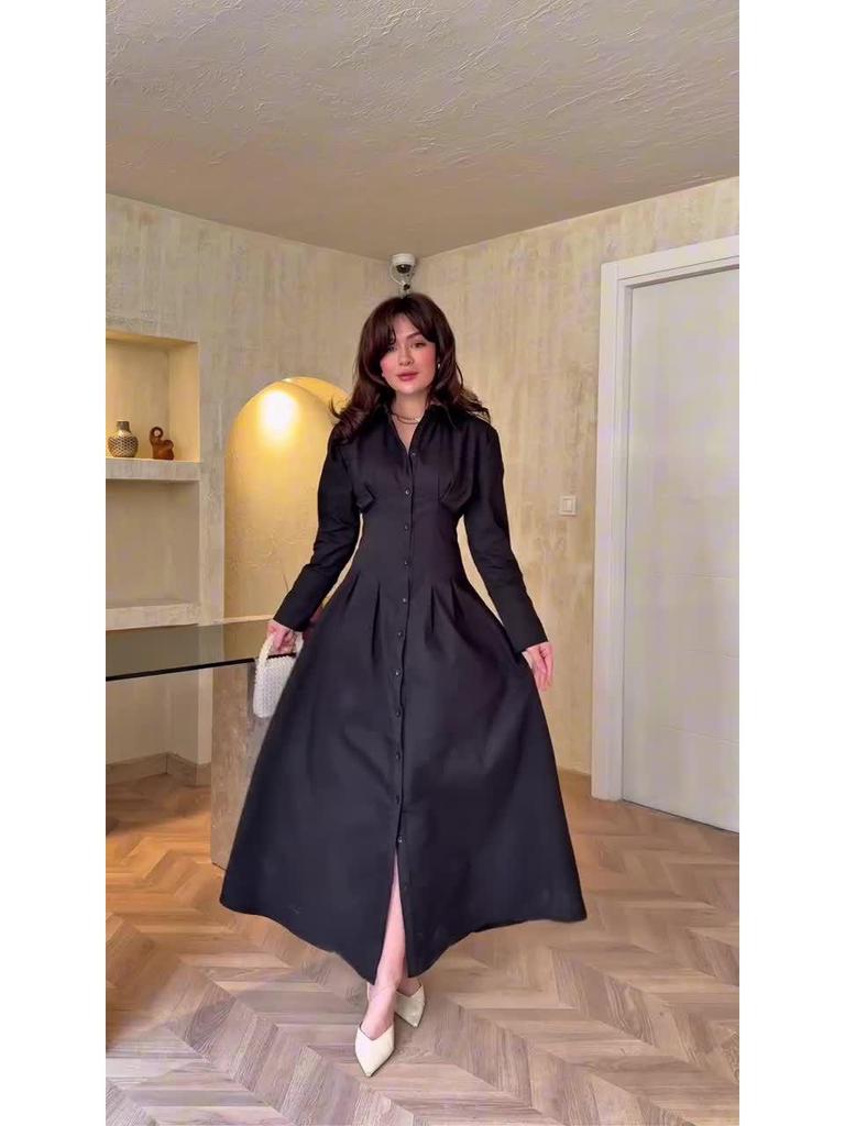 2025 Retro Elegant Långärmad Skjortklänning för Damer