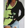 Plus Size, Women's Halloween Witch Shadow Print Casual Double V-Neck Long-Sleeved T-Shirt