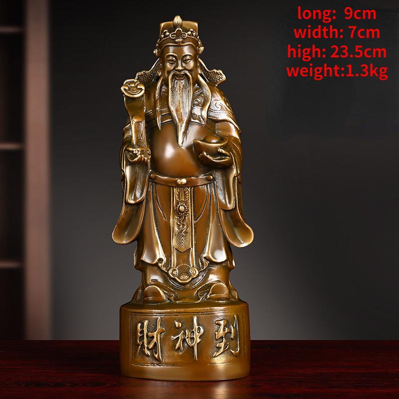 Feng Shui Copper God of Fortune Standing Wen Cai Statue Home Offerings Yuan Bao Home Living Decor