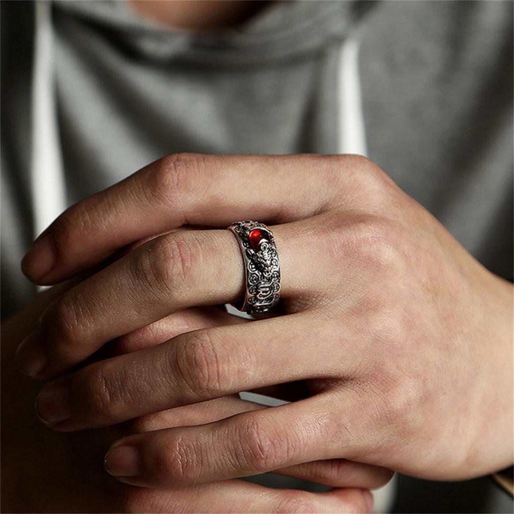 Anillos Chinos Pixiu de Feng Shui Para Mujeres Hombres Cobre Chapado en Plata Monedas Pi Xiu Anillo de Dedo Abierto Amuleto Riqueza Joyería de la Suerte