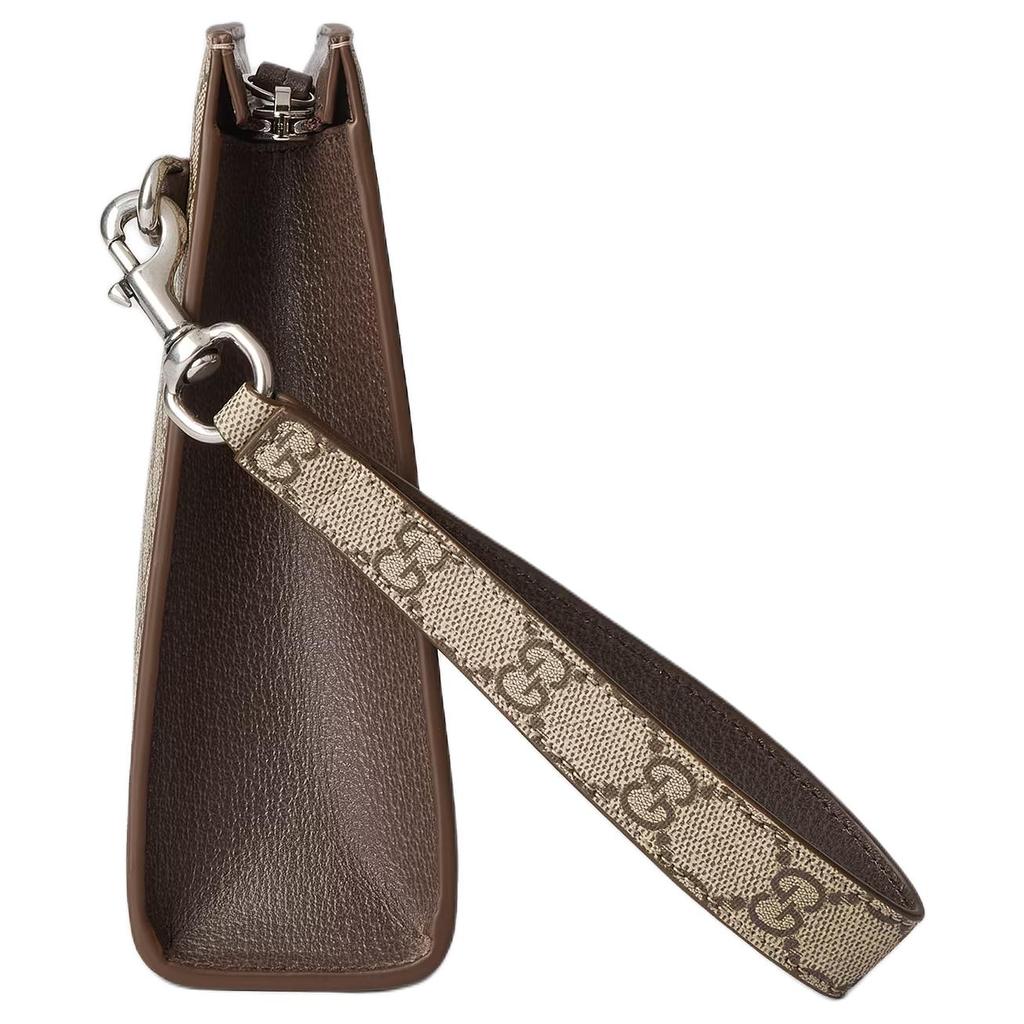 Gucci GG Detail Ceramic Effect Finish Supreme Canvas Clutch Bag Women clutch Beige Dark-Wood 768255-FACQC-9773