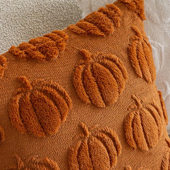 Pumpkin Pattern Pillowcase Solid Color Hide Zipper Soft Wool Velvet Pillow Case Halloween Cushion Cover Home Decor
