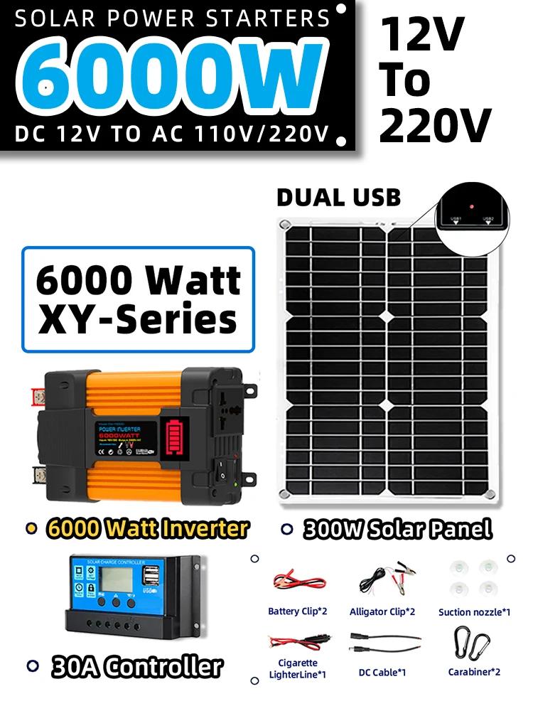 Solar Power 6000W Group Inverter Flexible Solar Panels Charge/discharge Controller 12V To 220V/110V Solar System Car Camping RV