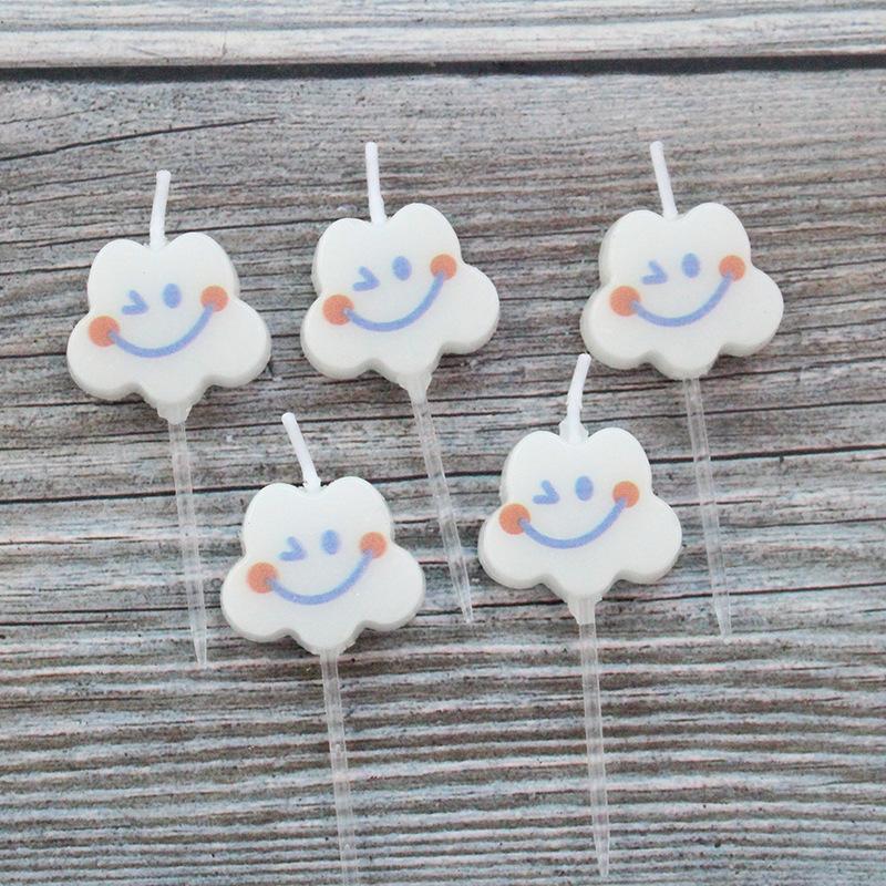 Cute Cloud Smiley Birthday Cake Candles Korean Ins Creative Children's Party Decoration 5 Pack Candles