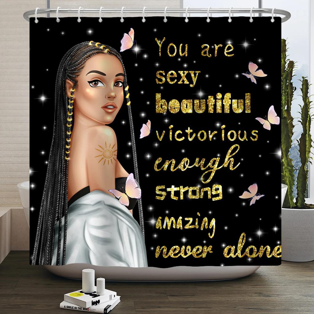 Afroamerikanische Frau Duschvorhang Sexy Schwarzes Mädchen Dame Inspirierend Königin Abstrakt Boho Wasserdicht Badezimmer Duschvorhang