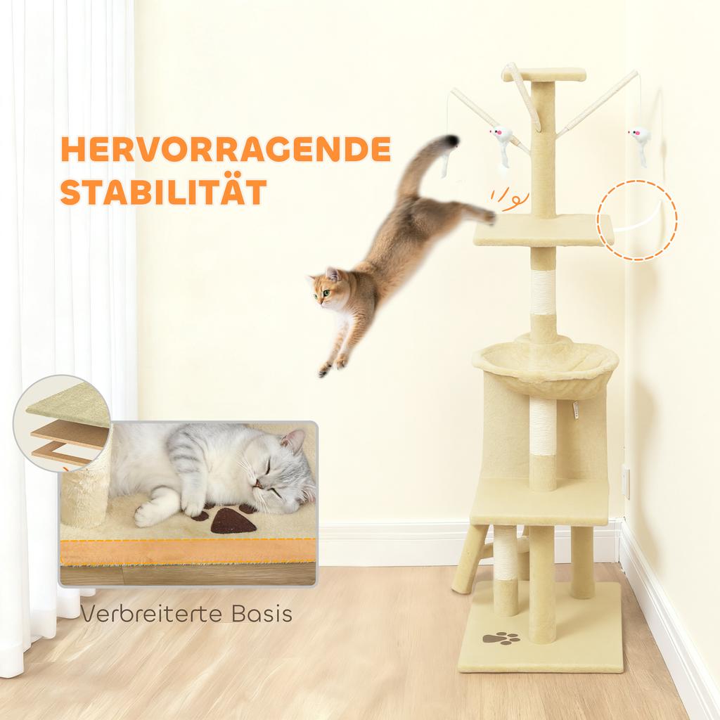 Multi-Level Cat Tower, 134cm Cat Tree with Condo and Sisal Scratching Posts for Indoor Kittens, Beige