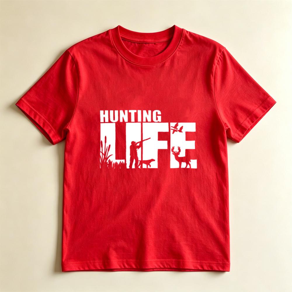 Hunting Lover Gift Tshirt Hunting Life Silhouette Deer Dog Duck Print Short Sleeve Top Outdoor Country Hunter Casual Tee
