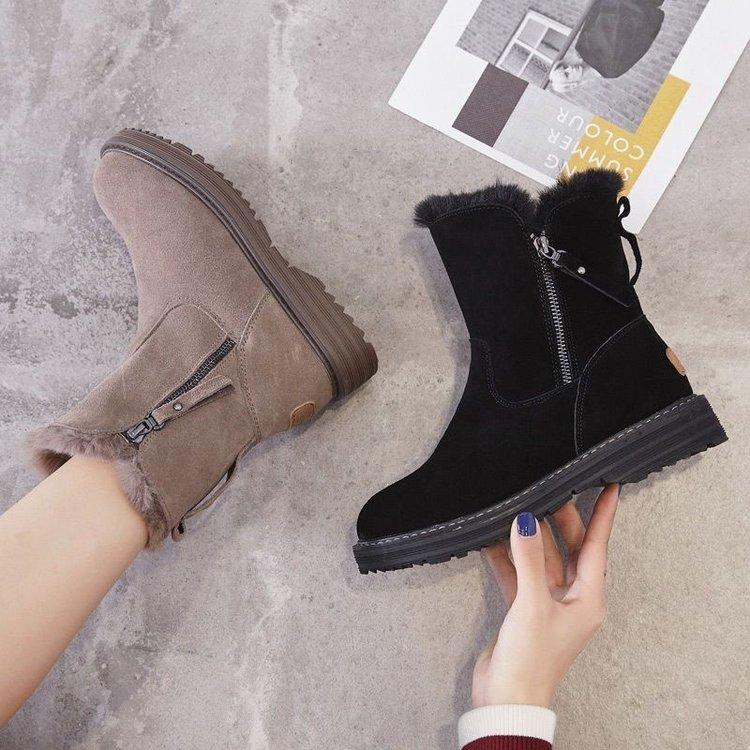 Snow boots women's trend winter new medium tube piled thickened warm cotton shoes fur integrated winter women's boots