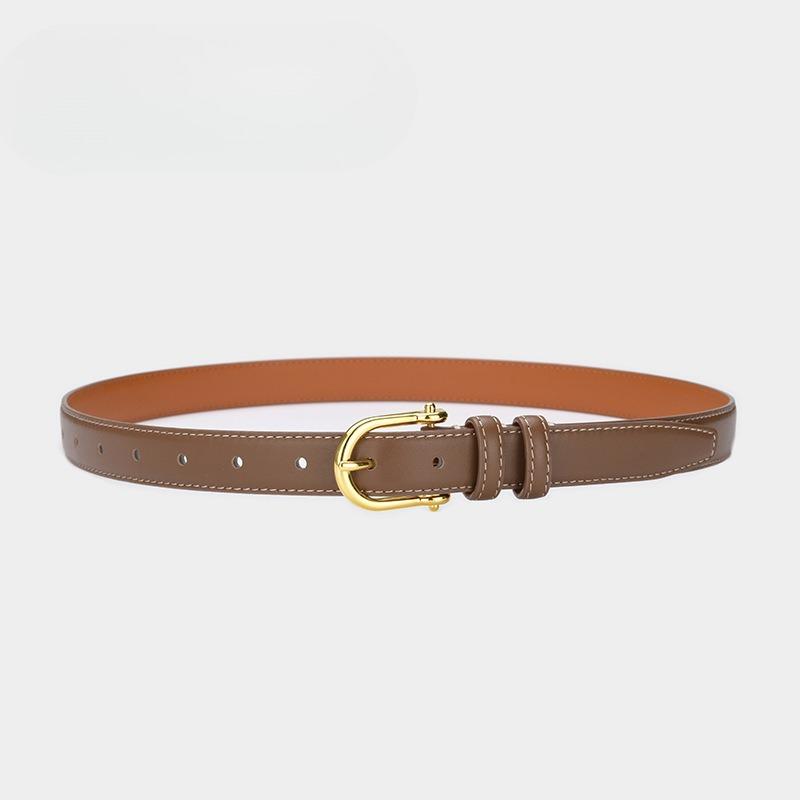 New Korean Version Retro Top Layer Cowhide Belt for Women Simple Black Versatile Genuine Leather Belt Retro Gold Buckle Jeans Belt