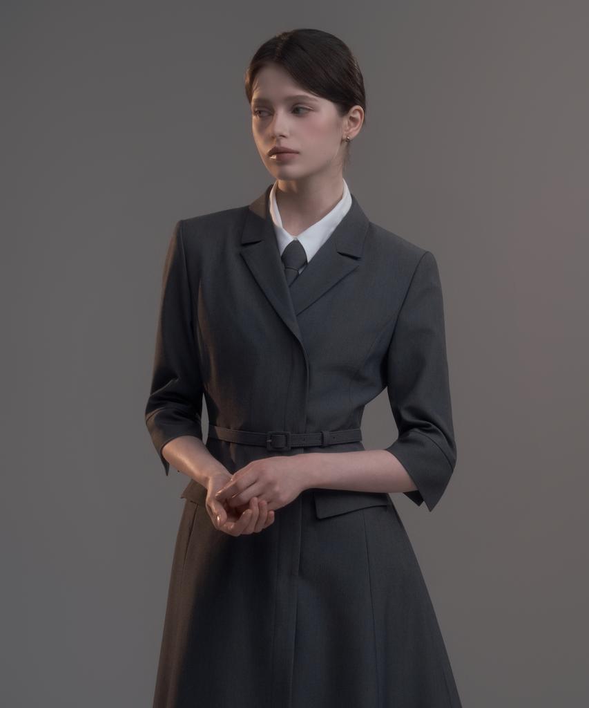 Mausolleum Jenn Long Belted Dress - Gray