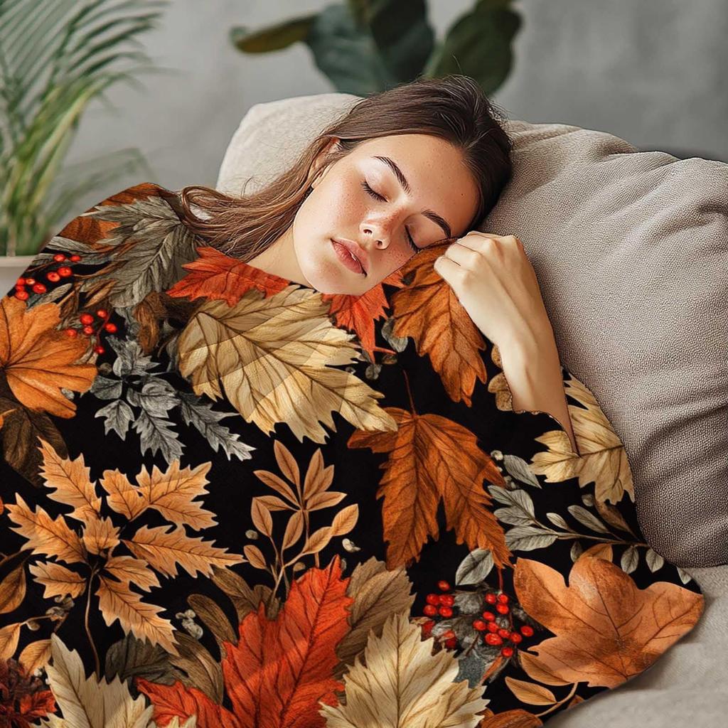 Autumn leaf pattern Printed Blanket for Sofa Bed Travel Camping Living Room Office Conditioning Blanket for All Seasons Gifts
