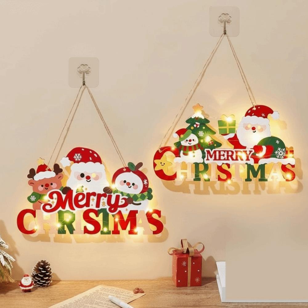 Light Up Christmas Door Sign Reindeer Pattern Christmas Hanging Plaque Farmhouse Indoor