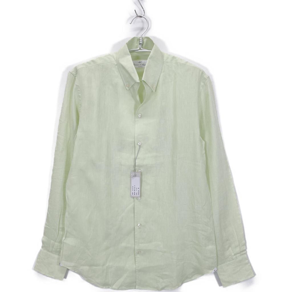 Massimo d'Augusto Lime Green MAX6 100% Linen One-Piece Button-Down Shirt Tops M Lime greenUsed