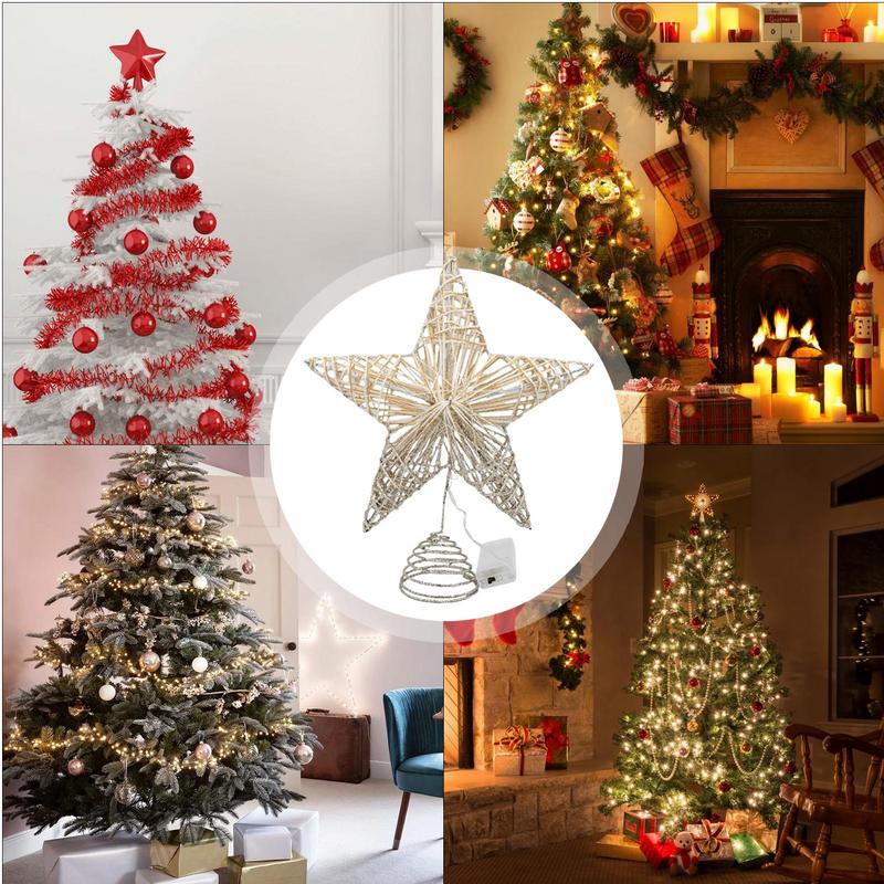 Lighted Star Tree Topper 25cm Christmas Treetop Star Gradient Christmas Treetop Star Hollow Iron Star Tree Keepsake With LED