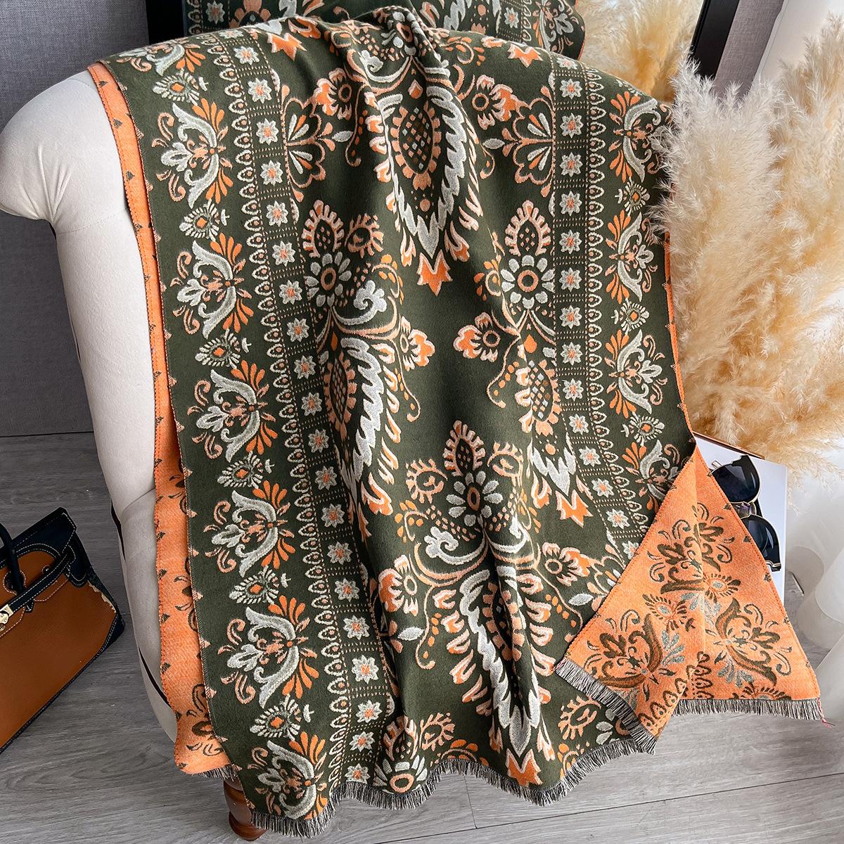 

Этнический стиль жаккардовый шарф с узором «цветок кешью» женская мода имитация кашемира шаль утолщенный теплый шарф 185x65cm зелёный