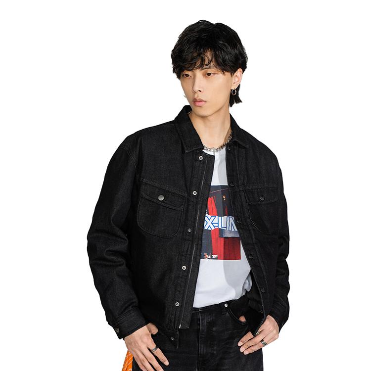 Lee FW22 Washed Distressed Denim Collar Down Jacket Men Jackets Black LMT003992100031998L00