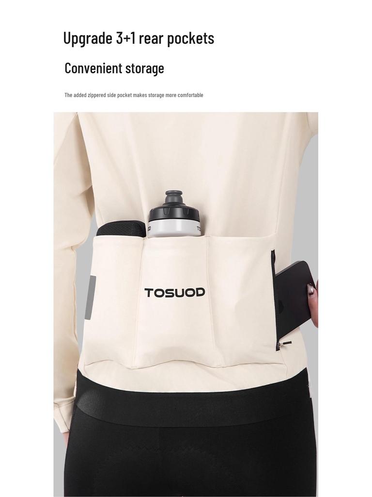 TOSUOD Unisex Windproof Cycling Jersey - Long Sleeve, Velvet-Lined, for Autumn/Winter Warmth
