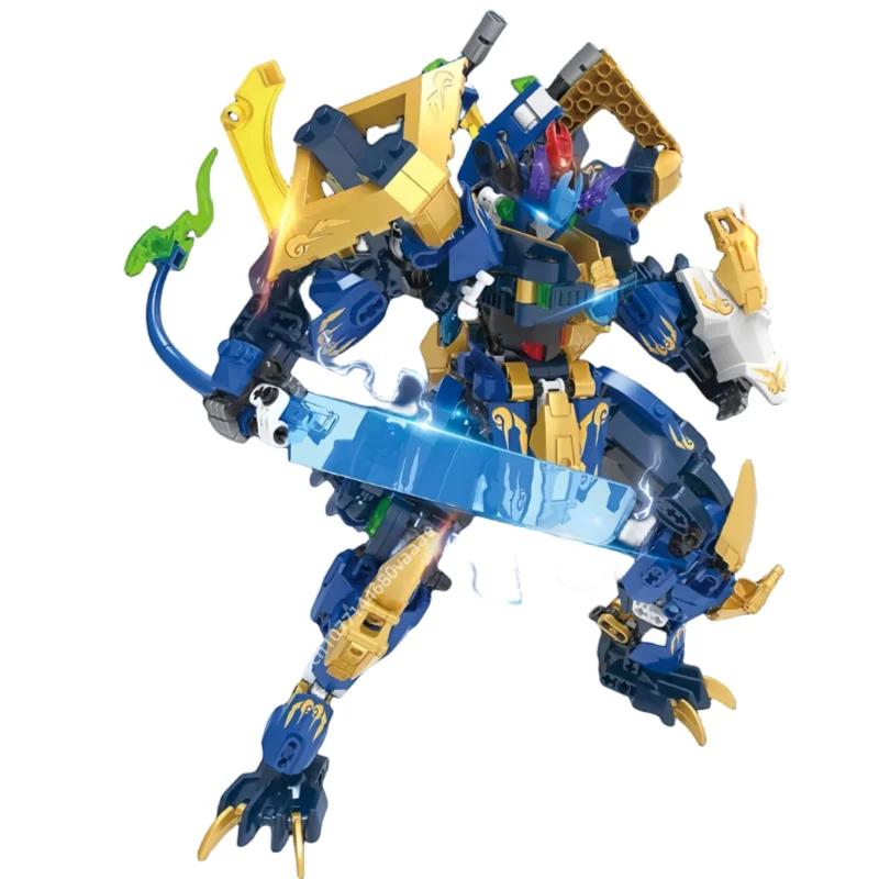 The Latest  Blue Dragon and White Tiger Assembled Direct Transformation Mecha Boy Building Blocks Educational Toy Holiday Gift