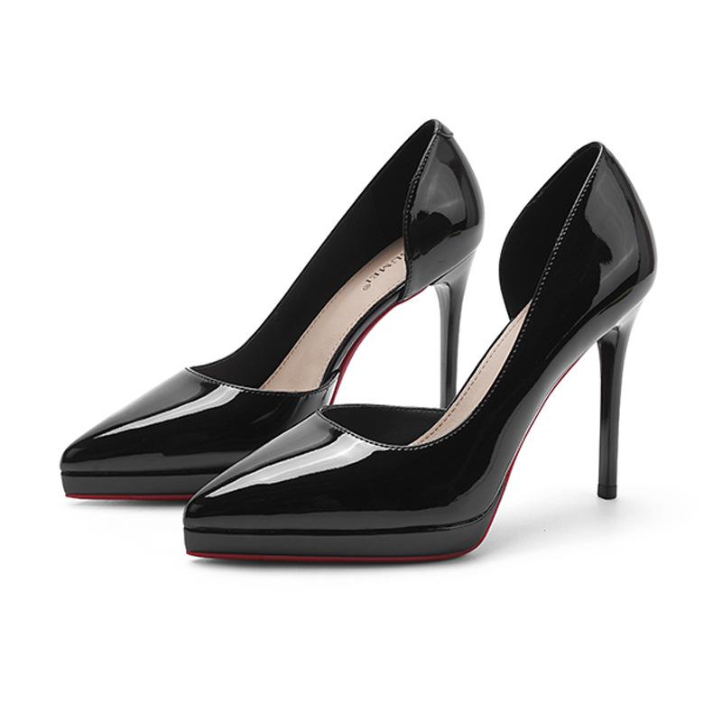 

K сторона пустые босоножки на высоком каблуке женские новые водонепроницаемые стол не устают ноги туфли-лодочки острый носок шпилька высокий каблук 34 чёрный