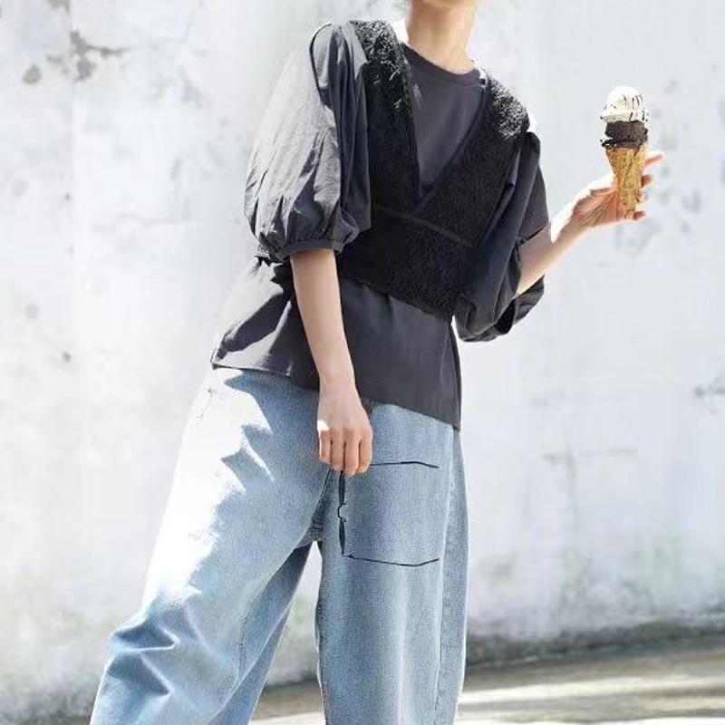 Early Autumn Japanese Womens Classic One Tone Simple Vintage Style Versatile Leisure Comfortable Fit Sleeves T-sleeves for Women