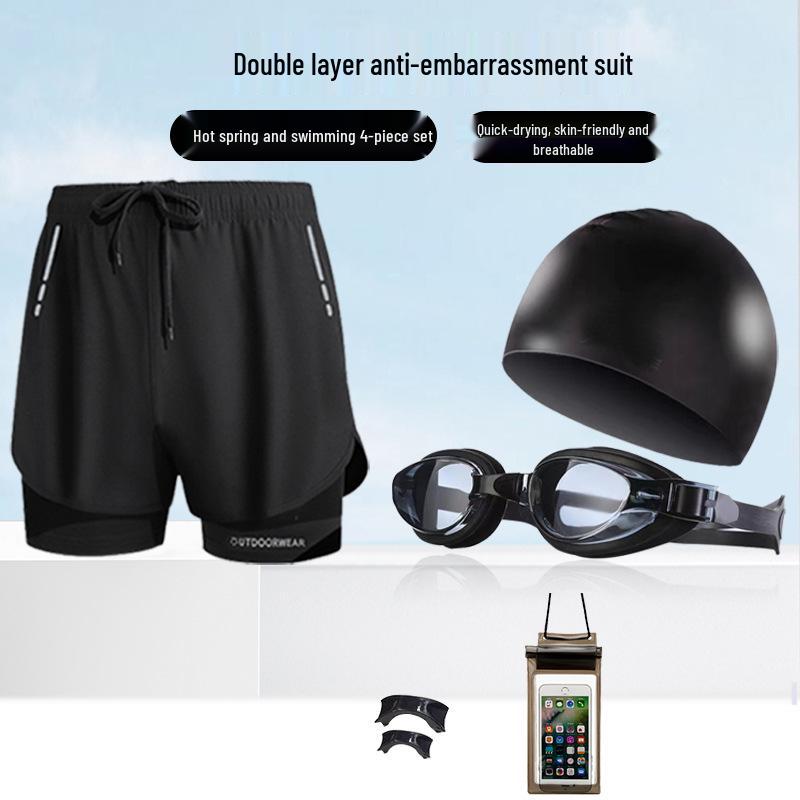 Herren Badehosen Set: Inklusive Schwimmbrille und Badekappe - Anti-Peinlichkeits-Bademode und Schwimmausrüstung