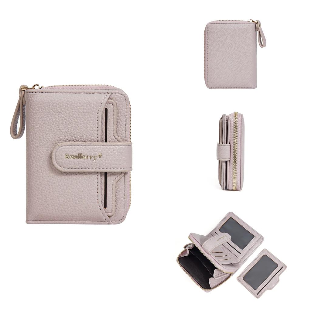 Women Lychee Pattern Wallets Zipper Hasp High Quality Pu Leather Purse Solid Short Small Sweet Wallet For Female Multi-Card Bit