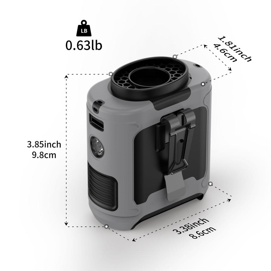 Ventilateur de taille portable 10000mAh à clipser, ventilateur personnel portable à ceinture, batterie rechargeable avec 5 vitesses et lampe de poche, 40H de refroidissement pour camping en extérieur, voyage