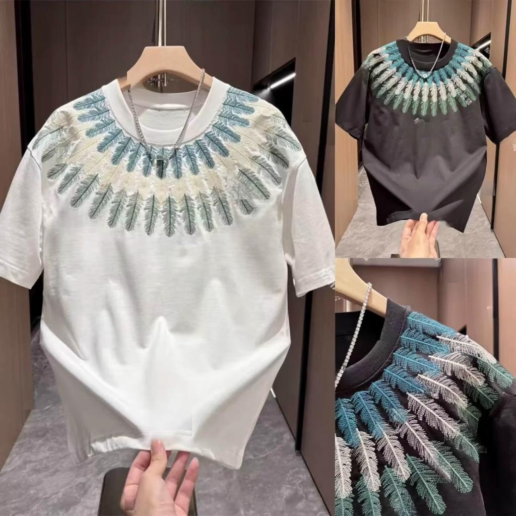 Design Comfortable Printed Short Sleeve Men'S Versatile T-Shirt Korean Version Personalized Blue Bottom Shirt Half Sleeve T-Shirt