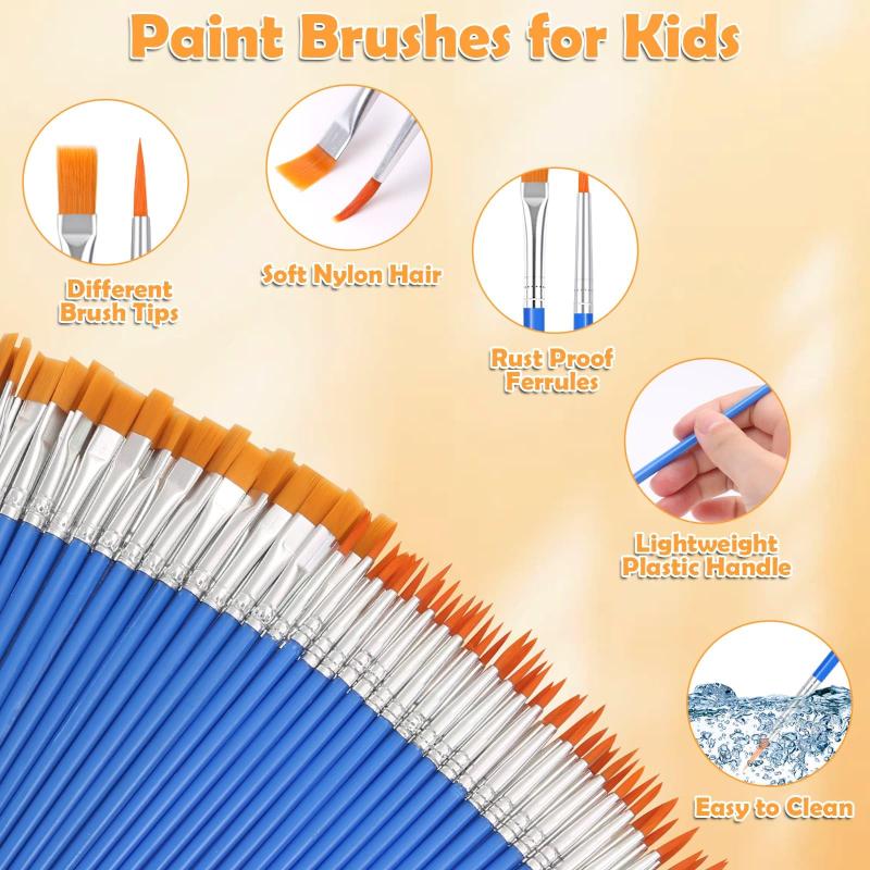 100/130/160/180/200Pcs Professional Art Brushes Set Nylon Hair Flat Round Paint Brushes for Acrylic Watercolor Painting