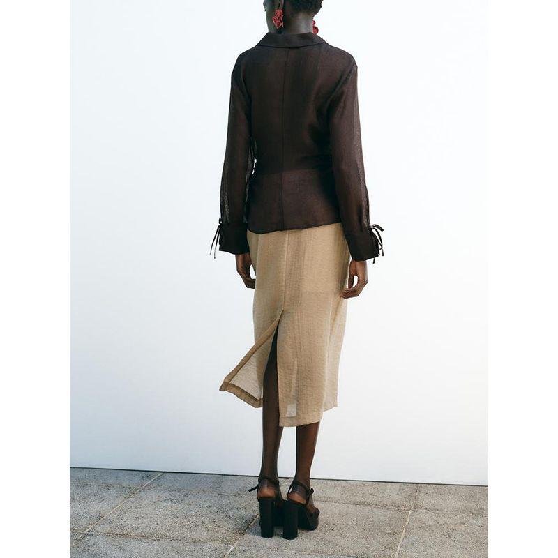 Summer New Product Women Clothes Western Style Bowknot Decoration Translucent Long Sleeve V-neck Shirts Top 3666052