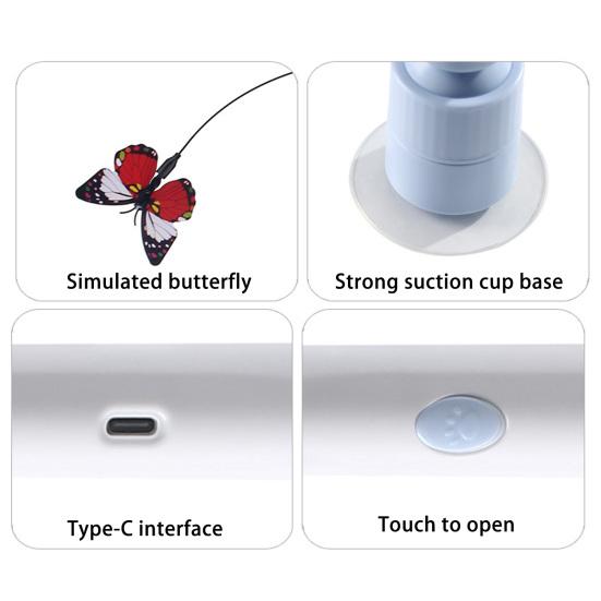 Brinquedo Varinha Borboleta Elétrica para Gatos, Vara de Provocar Gatos com Ventosa, Brinquedo Automático Interativo de Vara para Provocar Gatinhos para Exercício e Brincadeira de Gatos