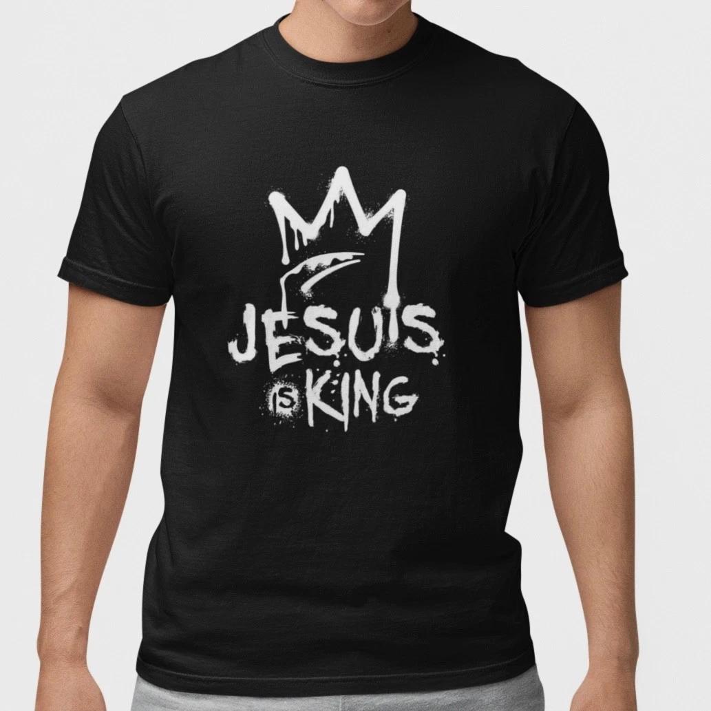 Jesus Is King Christian T-Shirt Crown Faith Religious Graphic Tee Unisex Black XL