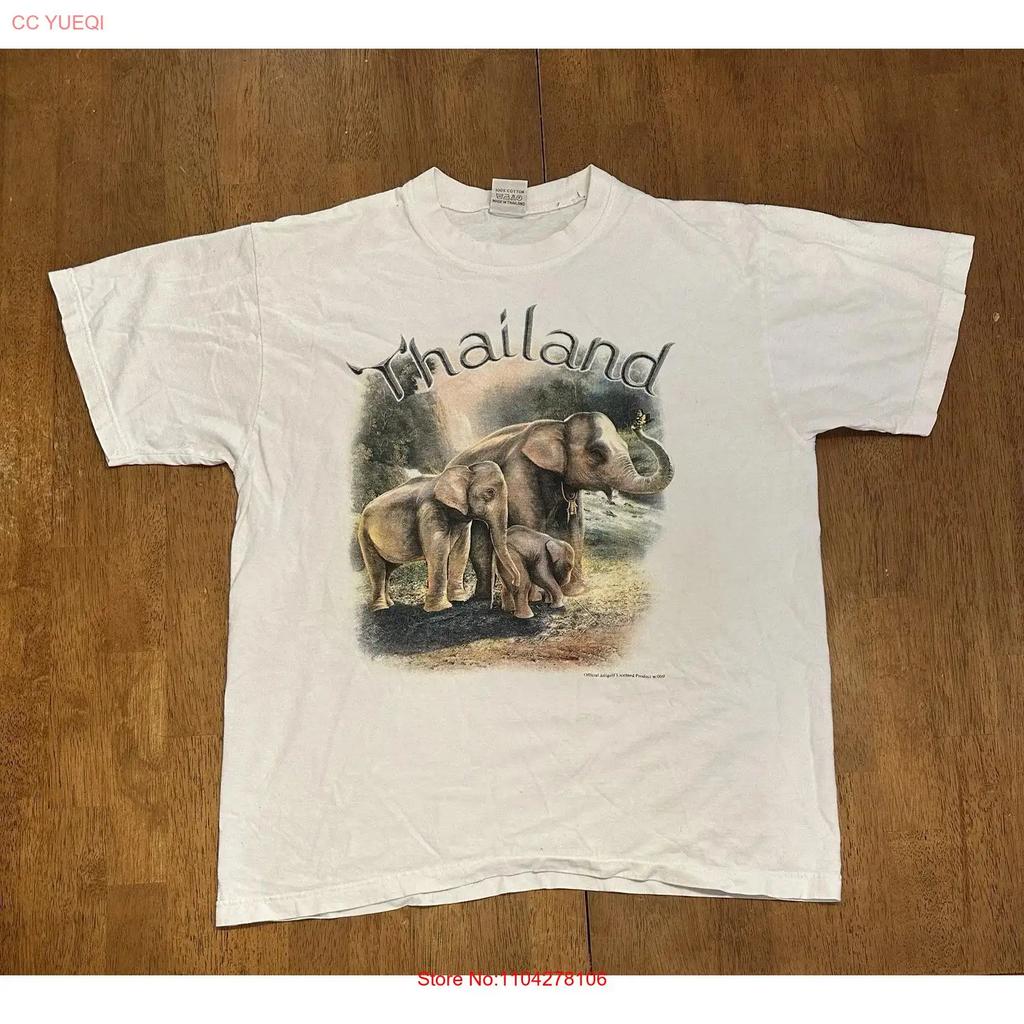 Vintage Thailand Zoo T Shirt Fits Medium Elephants Nature vintage Washed streetwear Unisex designer clothes homme Versatile