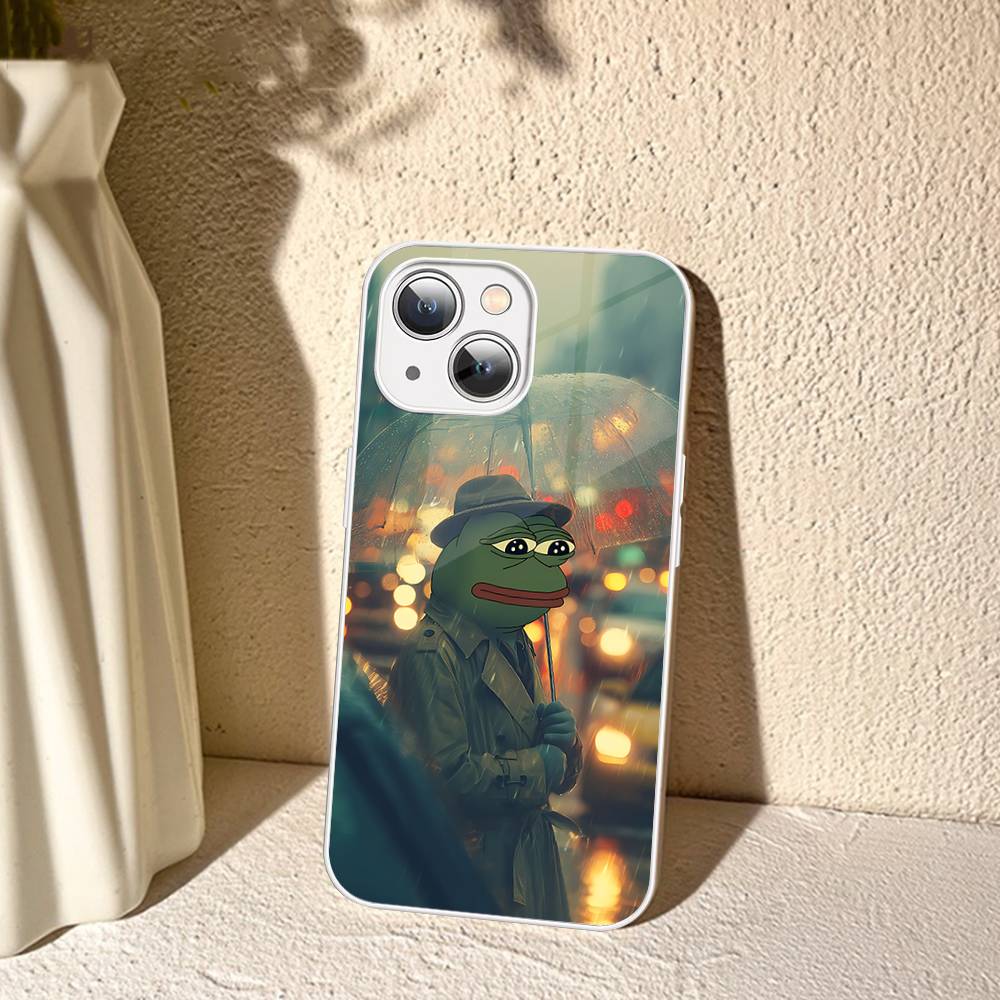 P-Pepes The Frog Face Cartoon Tempered Glass For Iphone 14 13 12 11 Pro Mini XS MAX 14Plus X XS XR Fundas