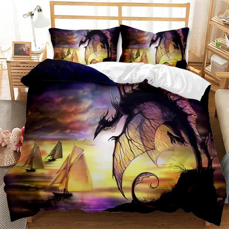 Flying Dragon Duvet Cover Microfiber Ancient Wild Animal Bedding Set Gothic Theme Monster Comforter Cover For Children Boys Teen