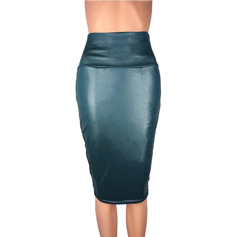 European & American Matte Faux Leather High Waist Knee-Length Bodycon Skirt for Women