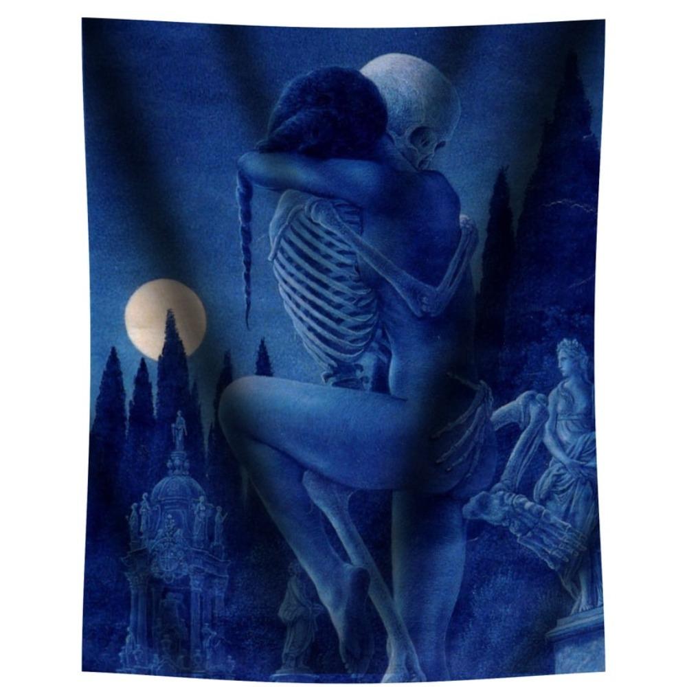 

Skeleton Lovers Moon Tapestry Single Sided 2D Gothic Wall Hanging For Bedroom Living Room Dorm Witchy Space Decor Romantic Gift 74x94cm(29x37in)