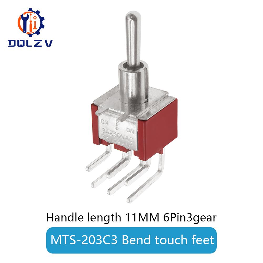 6MM Toggle Switch Bent Switch 2/3/10A 125/250V AC 2nd Gear 3rd Gear Toggle Switch 3/6Pin Side Bend Rocker Switch